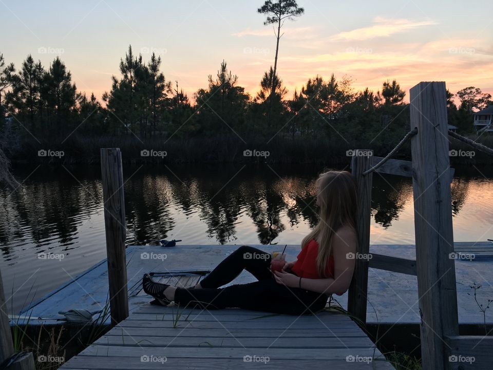 Lake, Girl, Water, Woman, Sunset