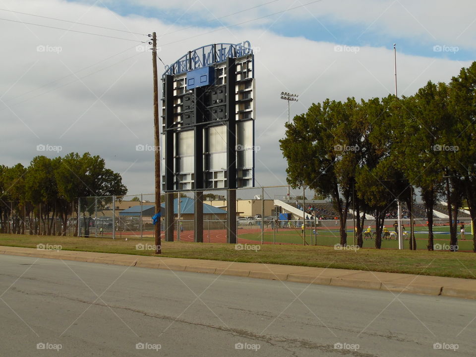 scoreboard. This is a picture of the back side of the scoreboard at the local high school