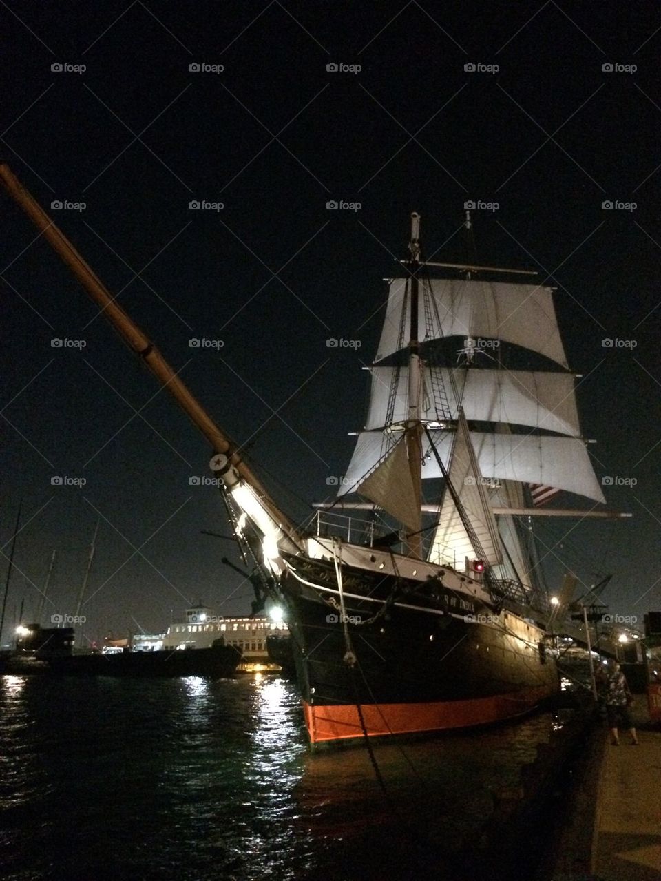 Sailing ship at night