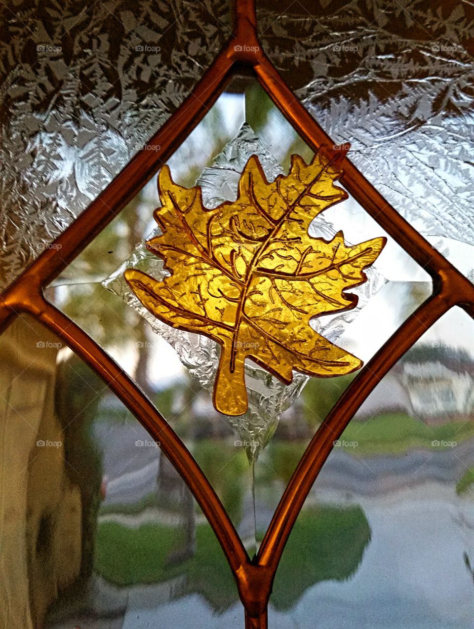 Leaded Glass Pane with Fall Leaf!