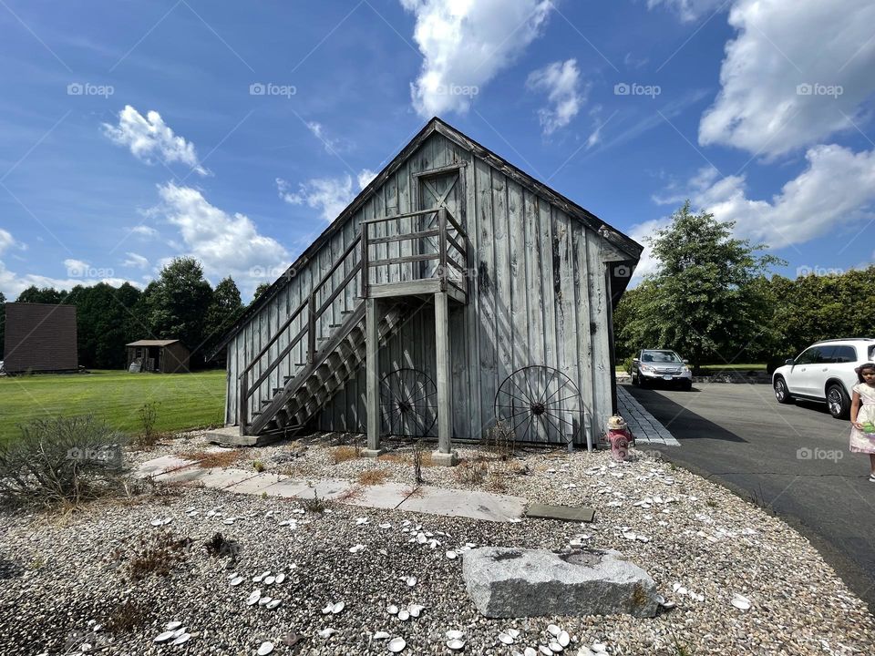 Old wooden garage with attic 