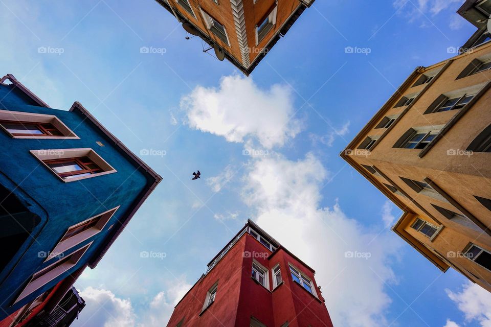 Colorful houses and sky