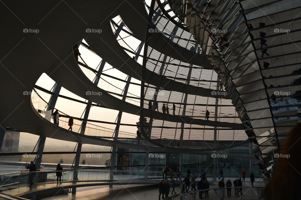 The parliamentary  Reichstag building at sunset in the Bundestag Berlin. 