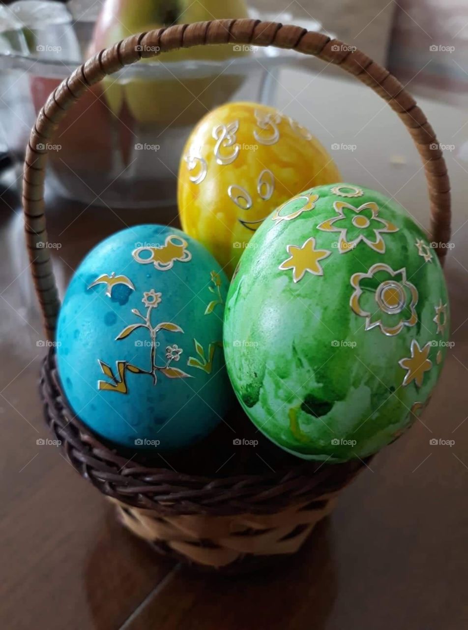 Three Easter eggs.