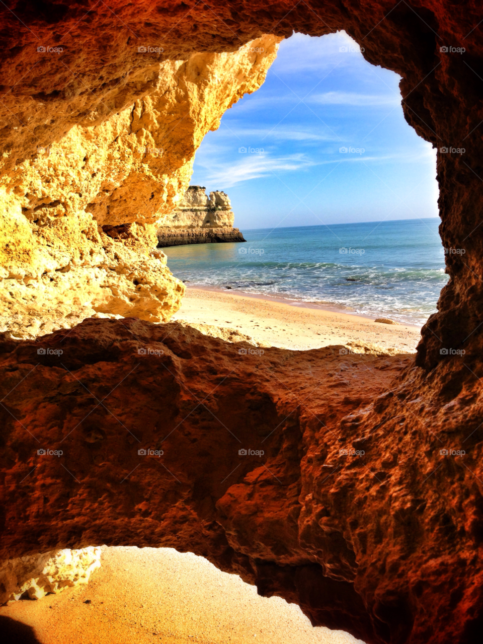 beach cave cliffs algarve by ponchokid