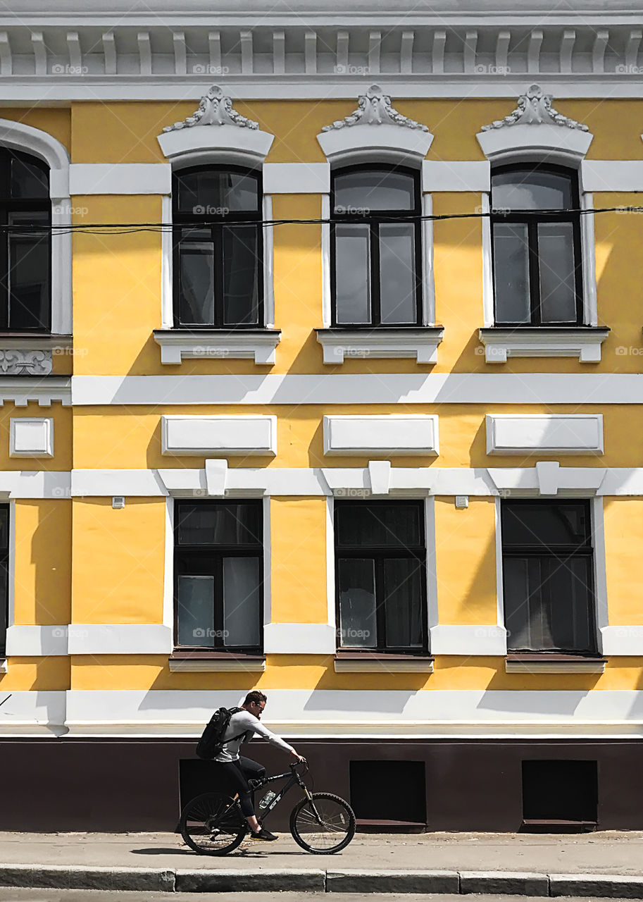 Riding a bicycle in the city 