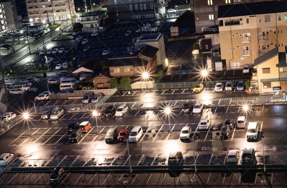 Beautiful public light of car parking and road