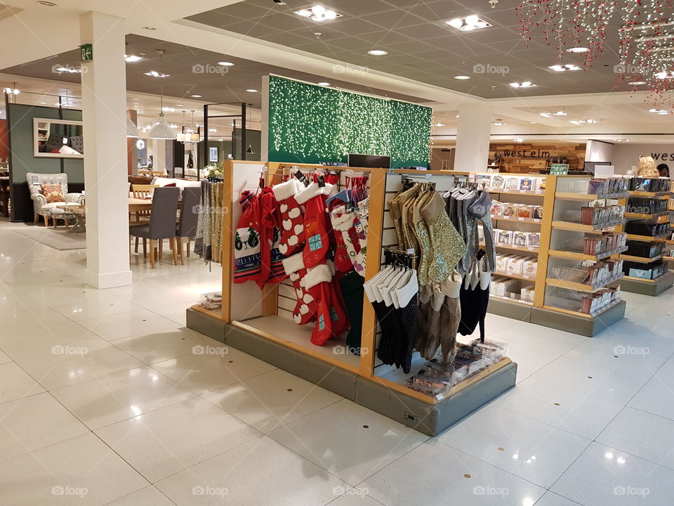 Christmas decorations and stockings at Peter Jones department store Sloane square Chelsea Kings road London