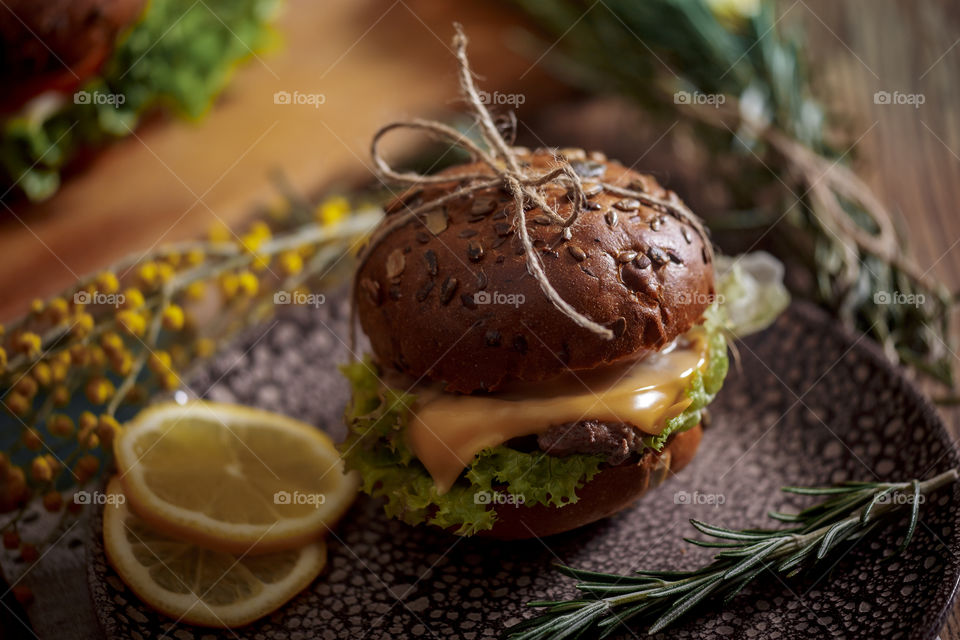 Dark burger with grain bread