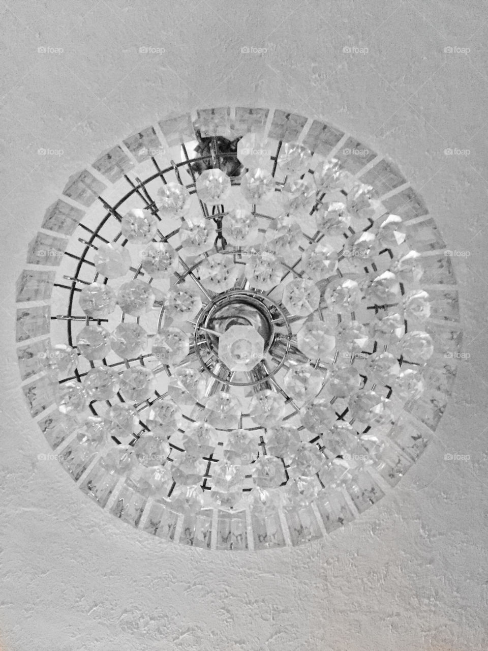 Crystal Chandelier. Ceiling. Black and white. 