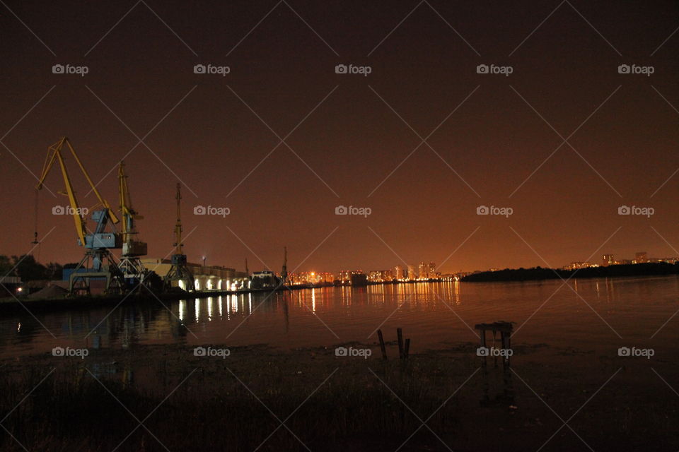 Berth, sunset, river, South port, Moscow