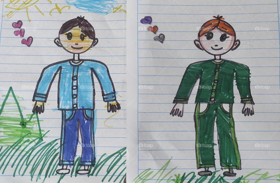 This is a drawing of my little daughter. She is talented. Children's drawings are a beautiful world