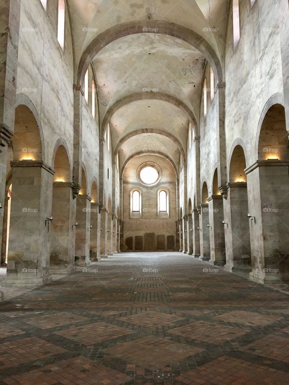 Basilica  Romanesque  church  nave  of monastery Eberbach 