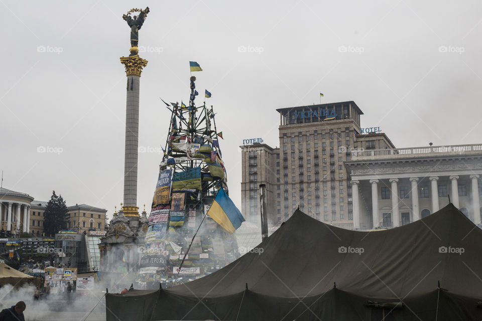 Kiev centre . during Euromaidan demonstrations, fights and unrest 