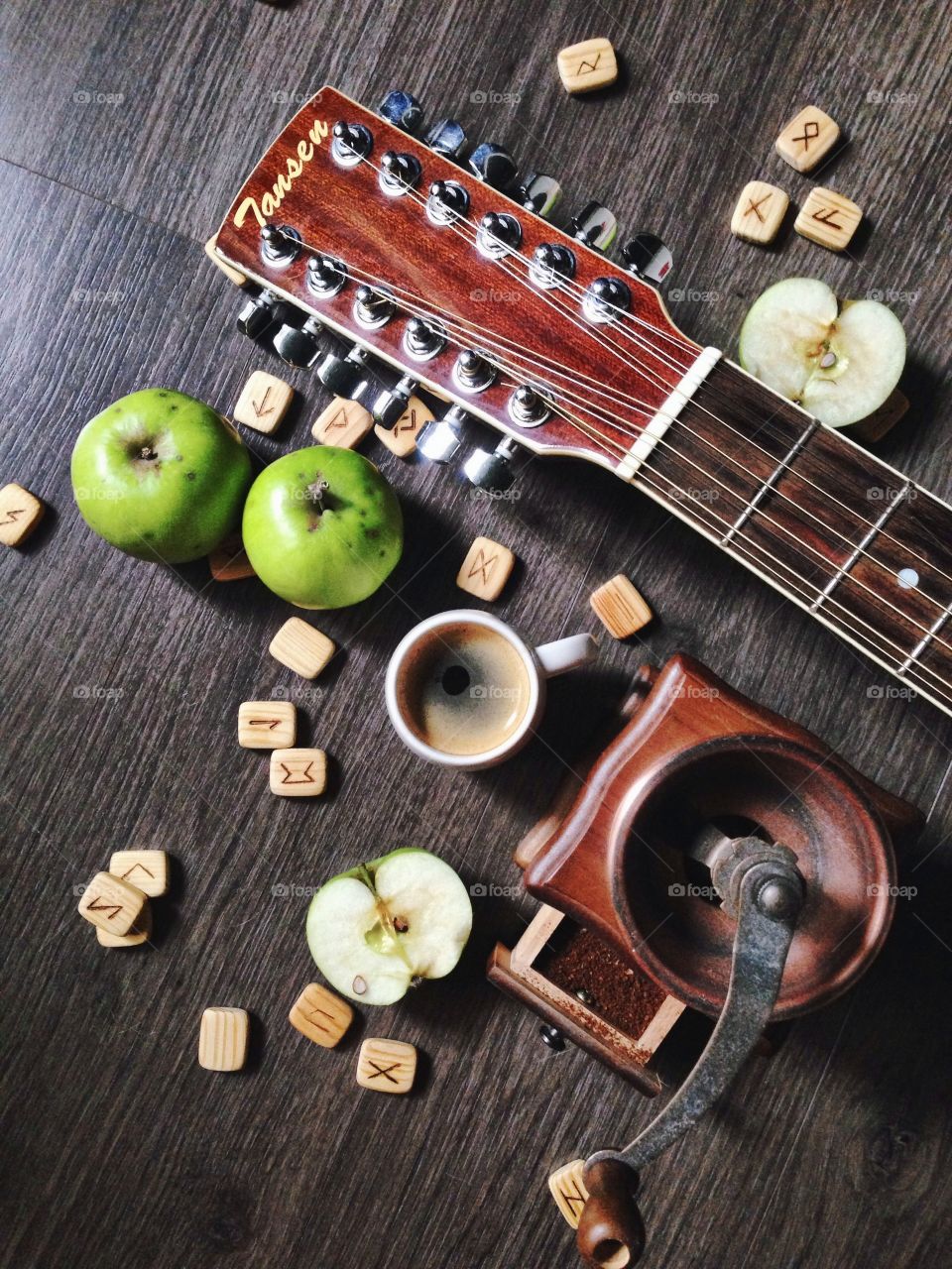Breakfast . Some breakfast food and guitar 