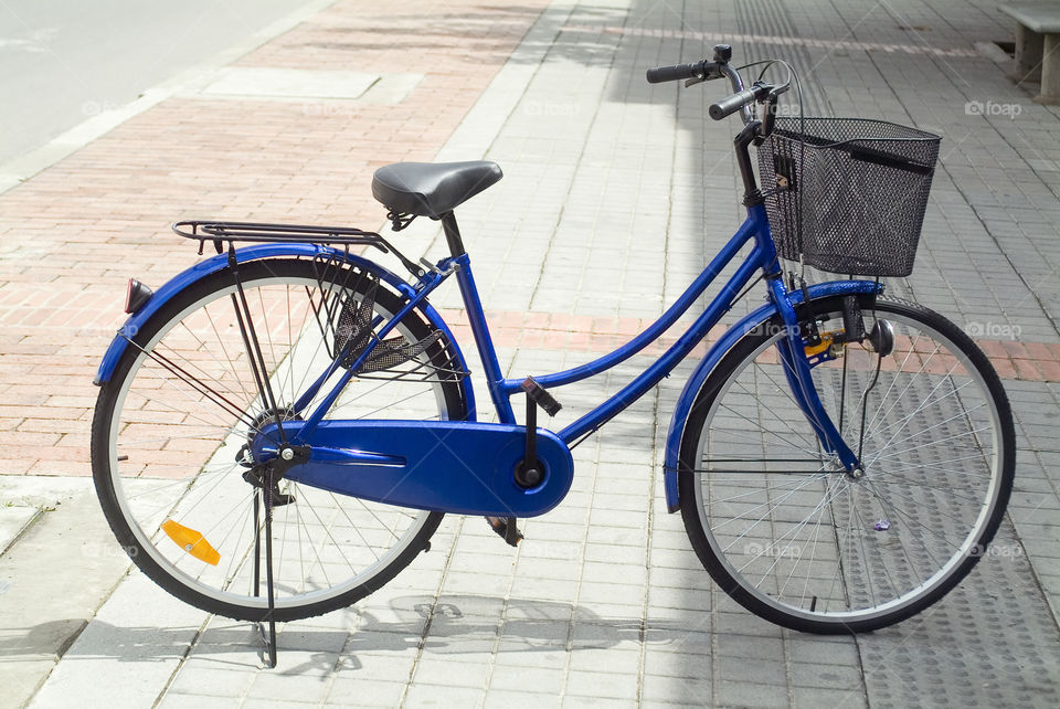 Blue bicycle parked