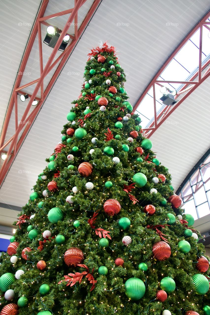 Christmas tree decorated and displayed at the airport