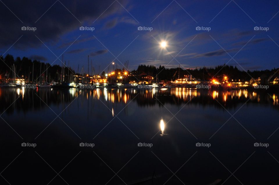 Marina at Ucluelet, British Columbia, Canada, in the moonlight