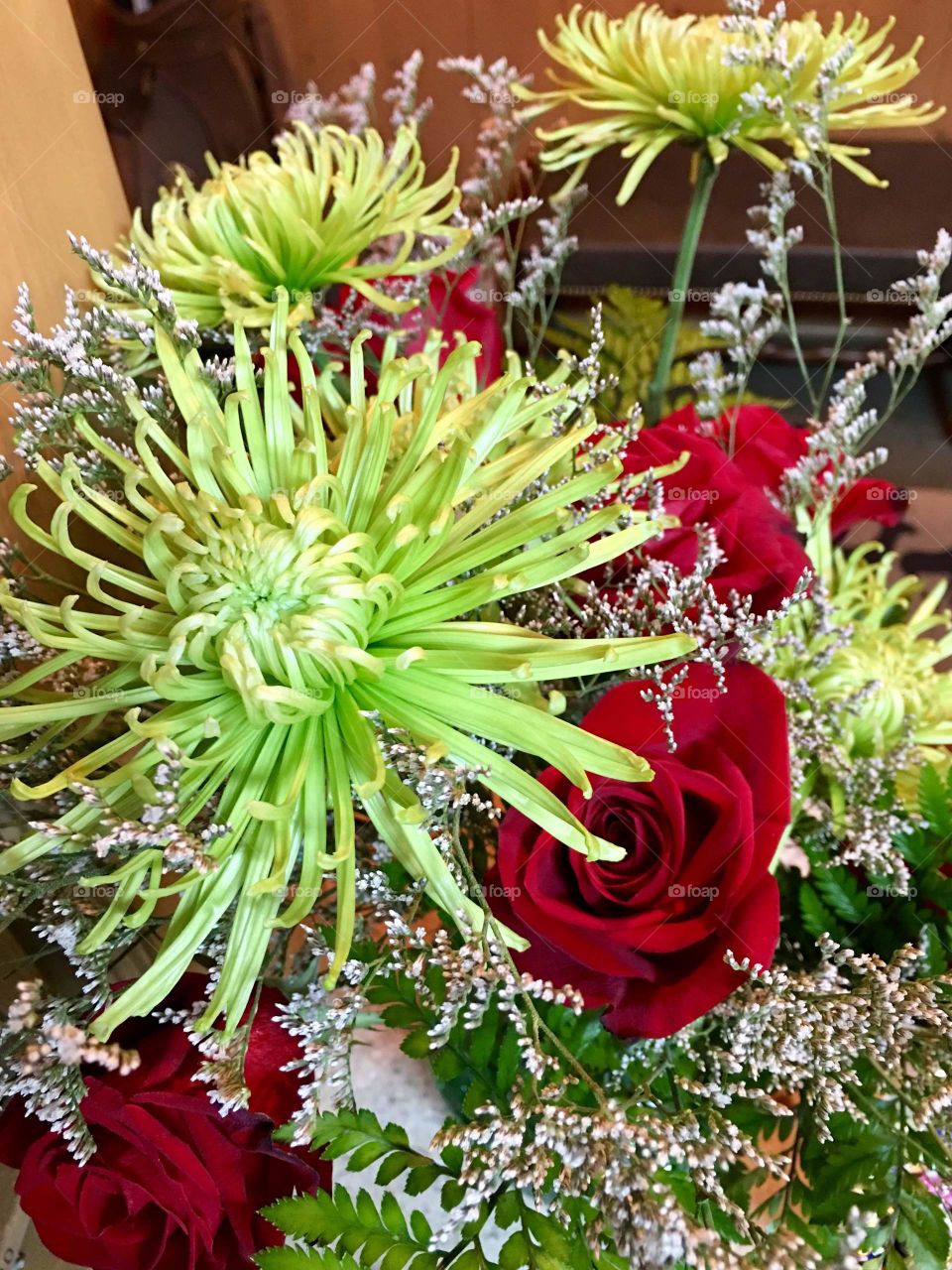 Bouquet of Red and Lime Green