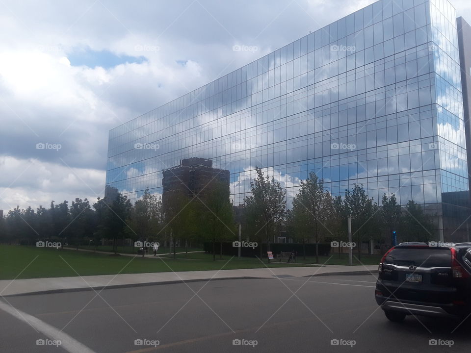 clouds reflection of a building