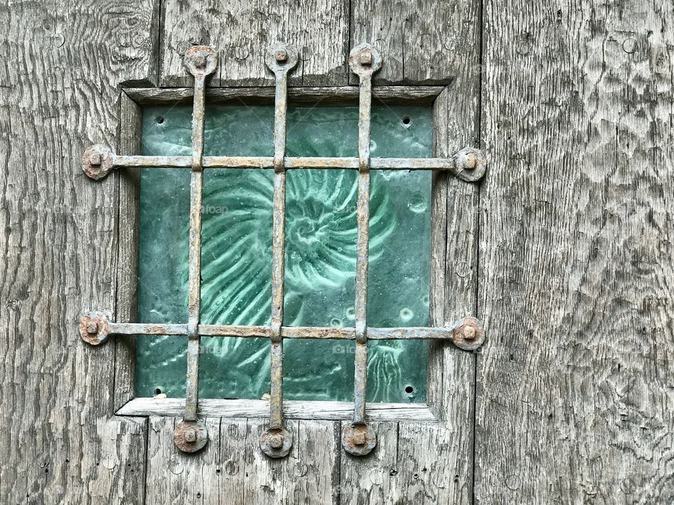 Artisan crafted green glass window pane 