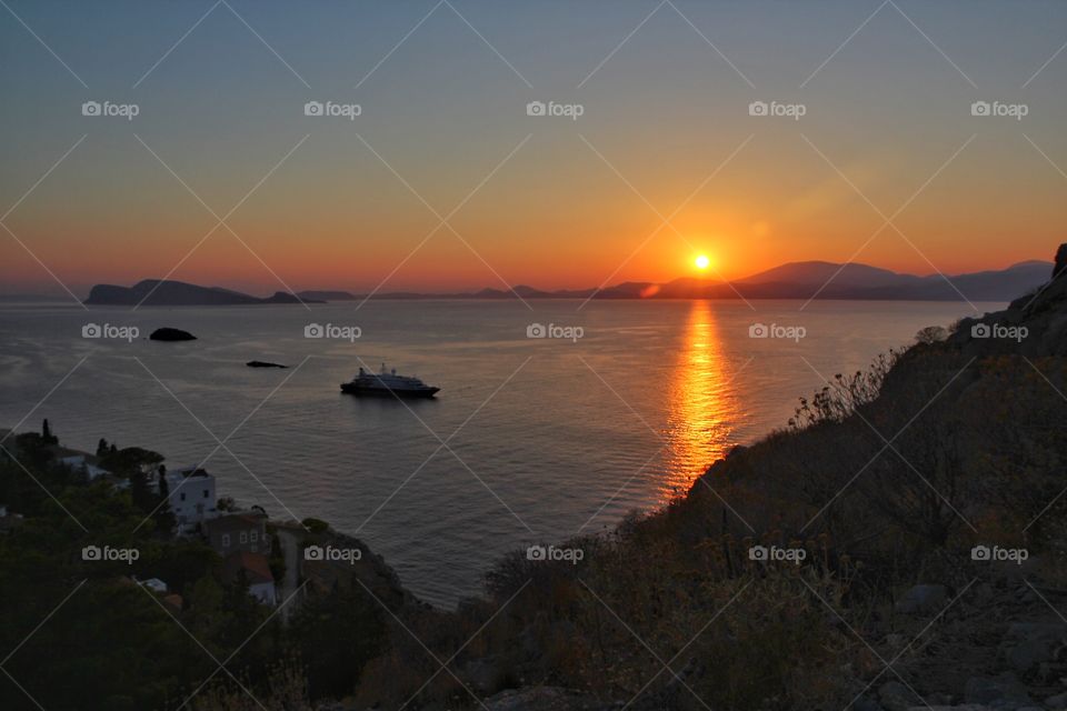 Hiking Hydra, Idra, Greek Islands at sunset