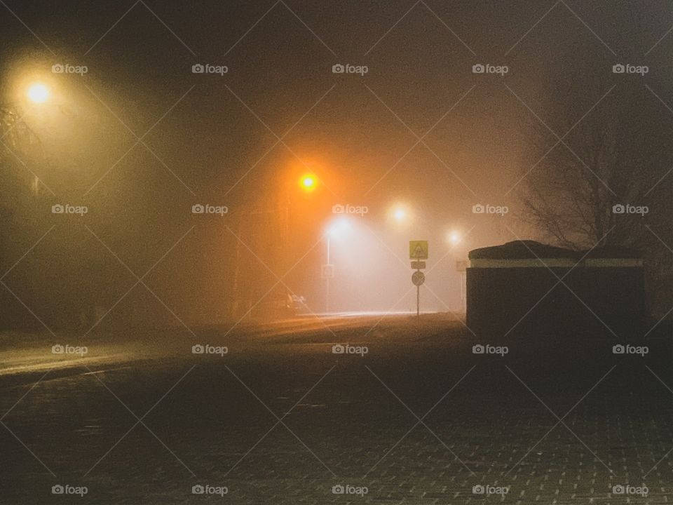 Night foggy cityscape