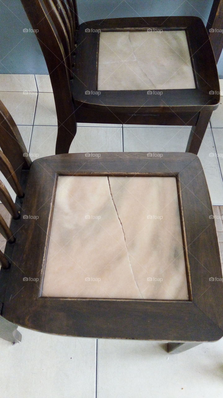 Broken marble top on dinning chairs