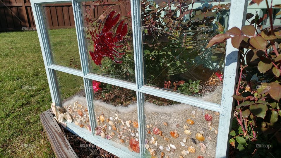 Old Window, sand, shells, broken glass...Window Art