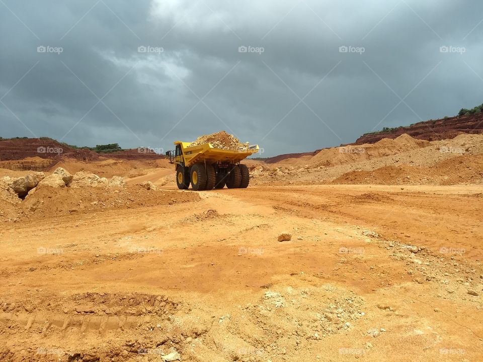 Soil tipper truck in construction site