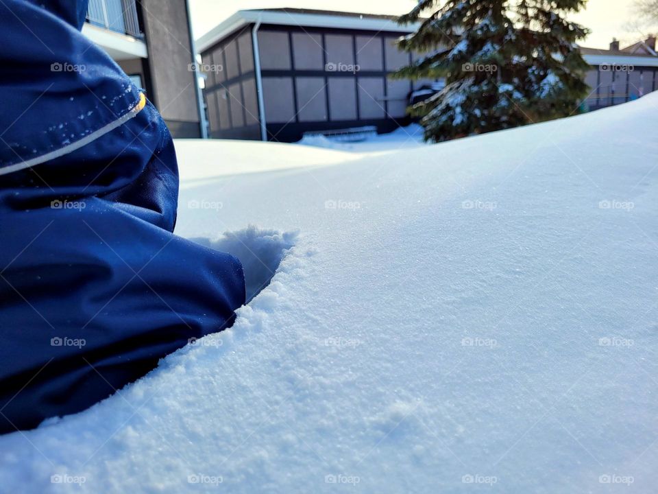 step in a mountain of snow