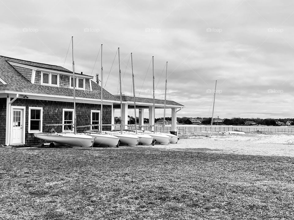 Englewood Boat House on Lewis Bay, West Yarmouth, Cape Cod.  April 2021