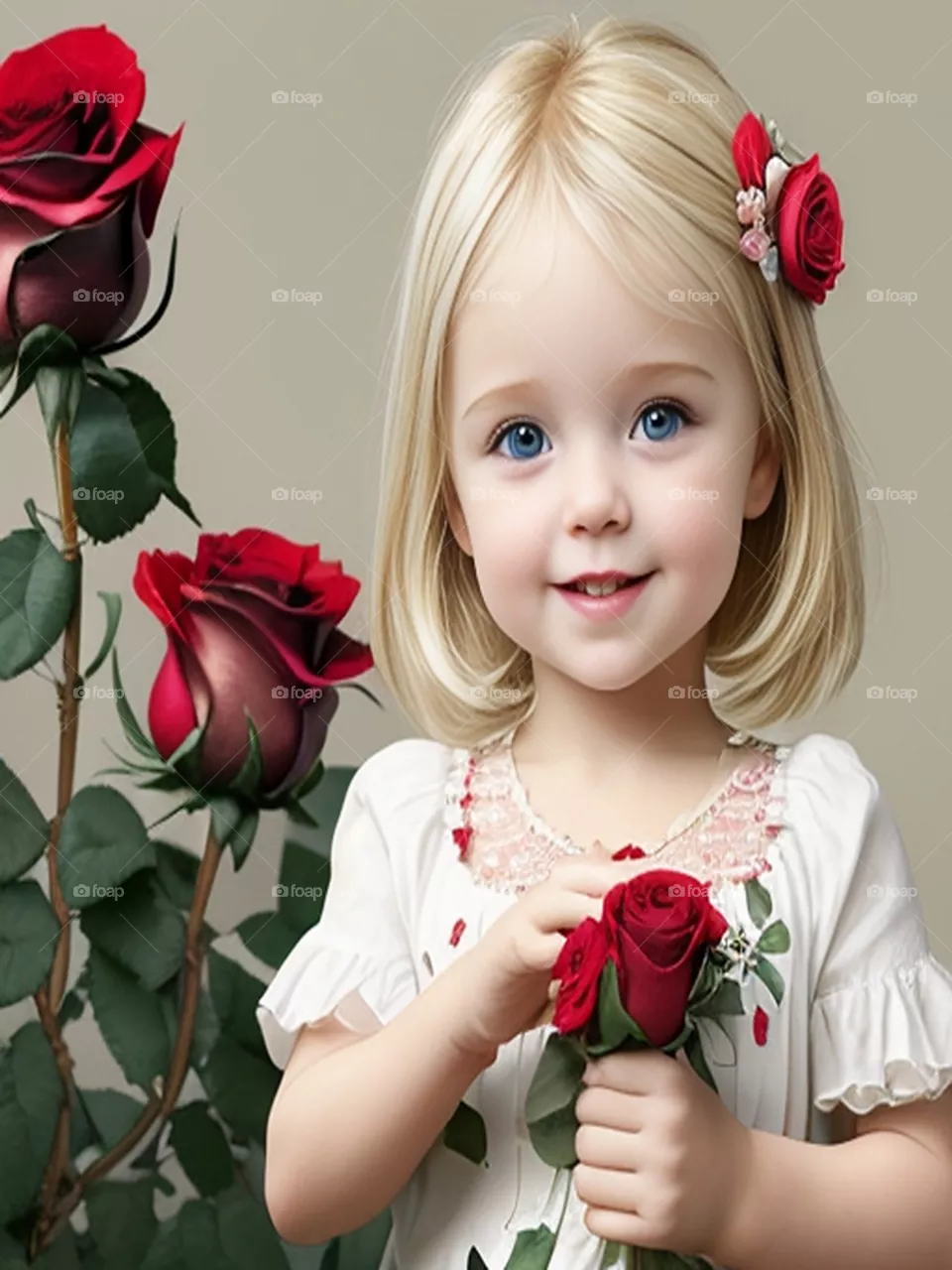 Beautiful blonde girl holding a rose