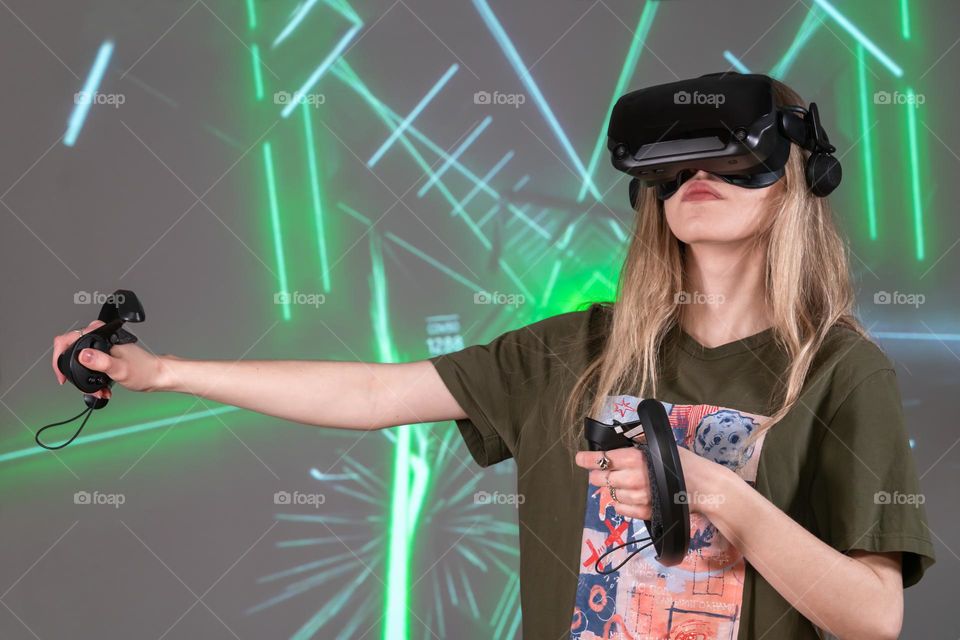 girl playing a game in virtual reality