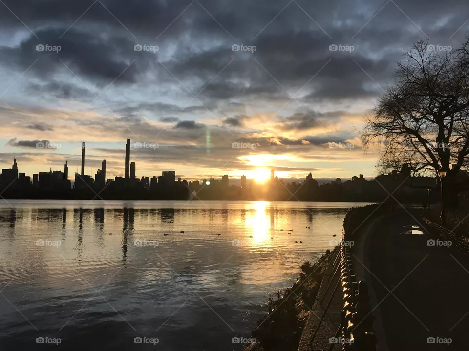 Central Park sunset reflection