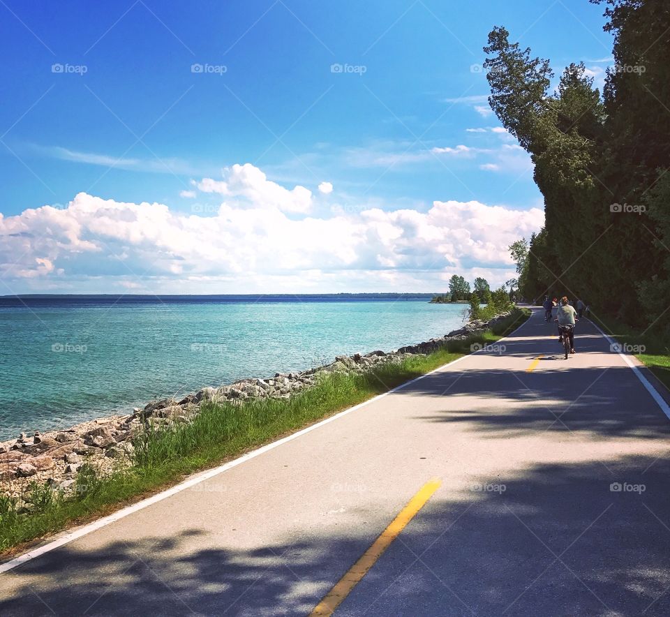 Biking along the water's edge