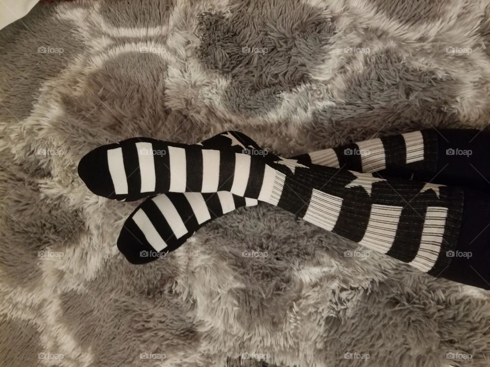 Popfizzy black and white American flag socks.