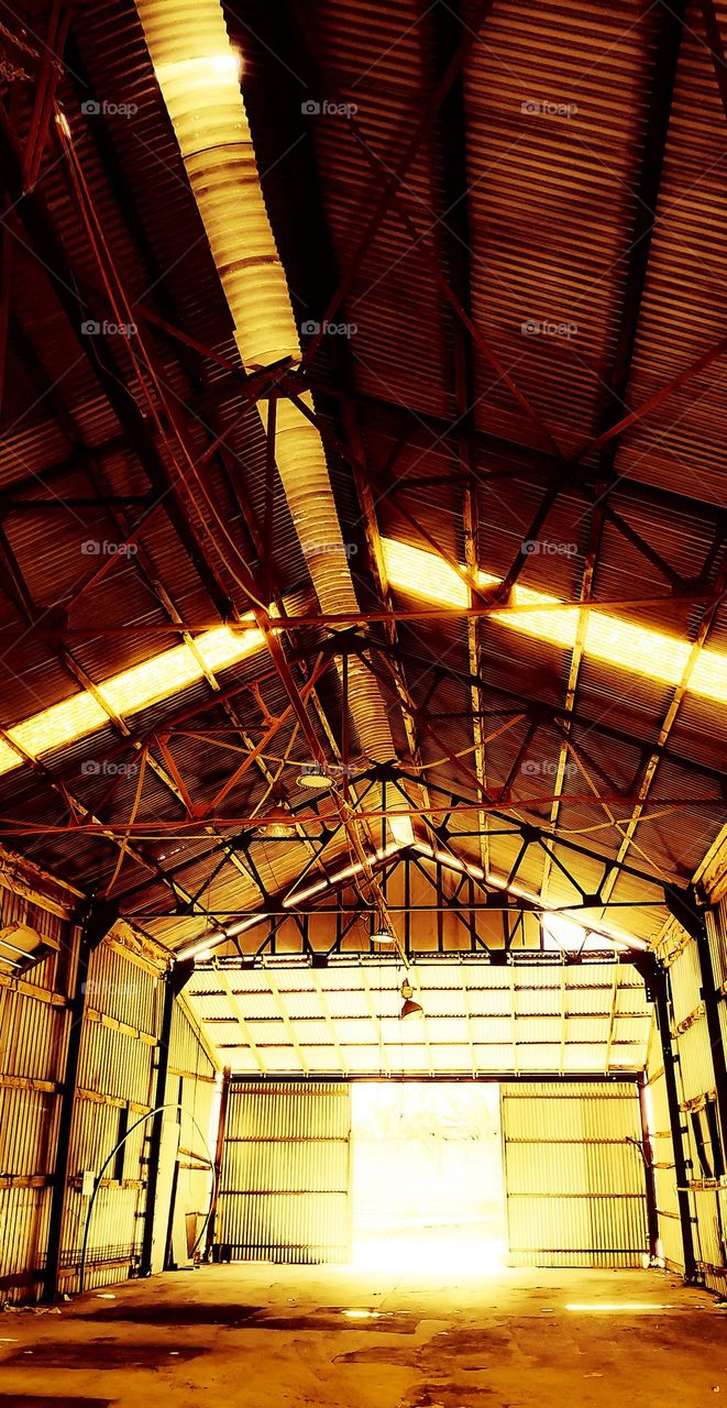 Orange tinted industrial hall shed
