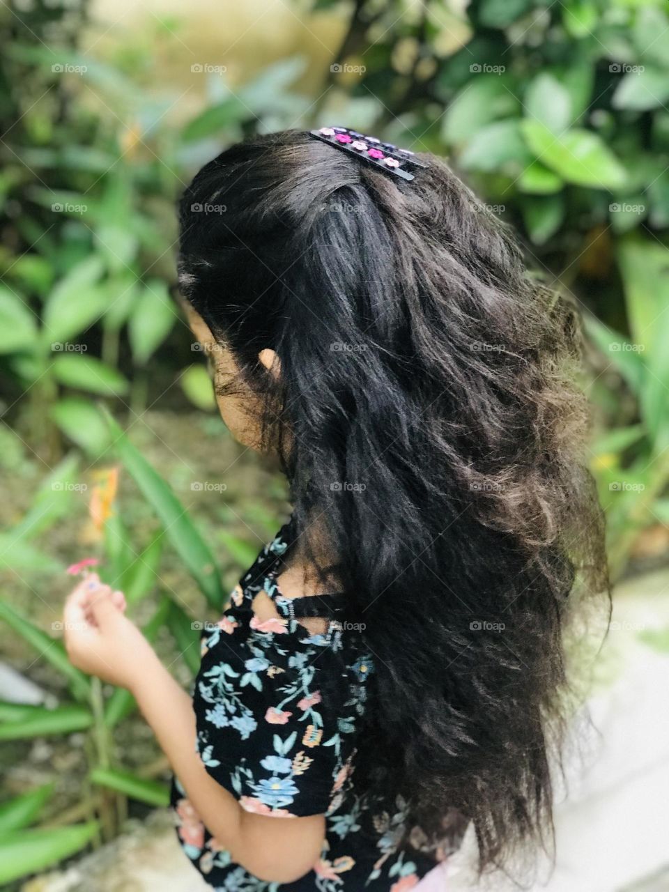 Beautiful long golden black curly hair 