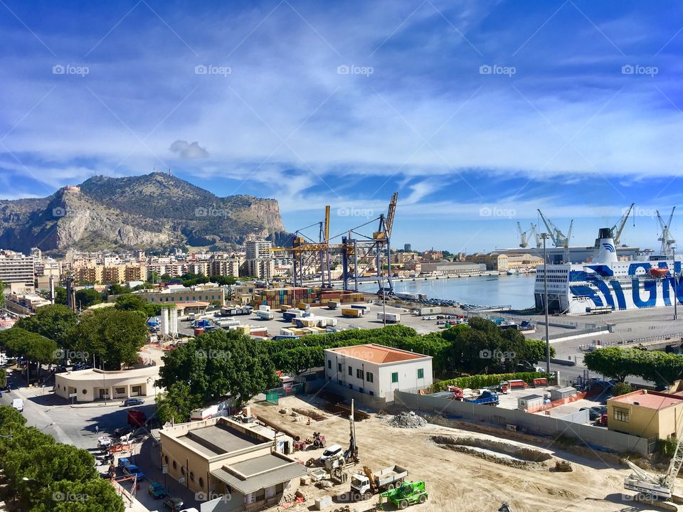 The port of Palermo seen from above on a beautiful sunny day
