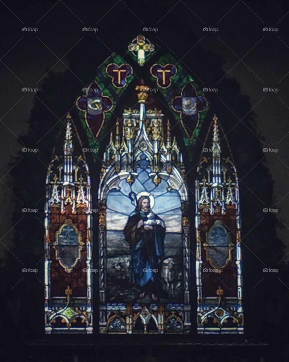 Stained glass window at school chapel