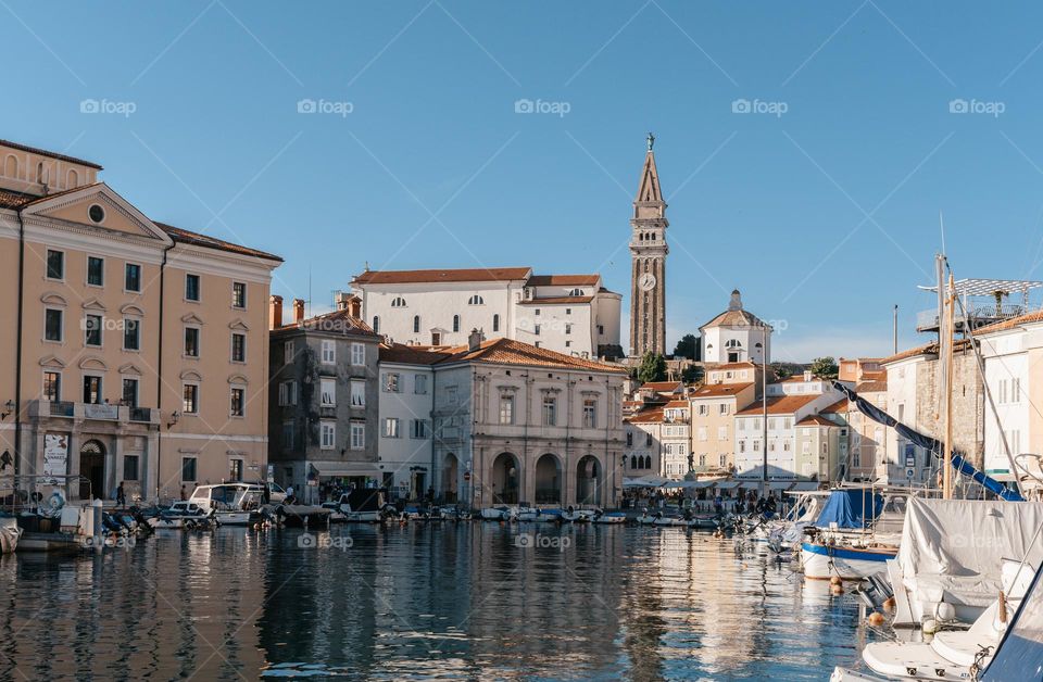 Beautiful cityscape of seaside town of Piran in Slovenia