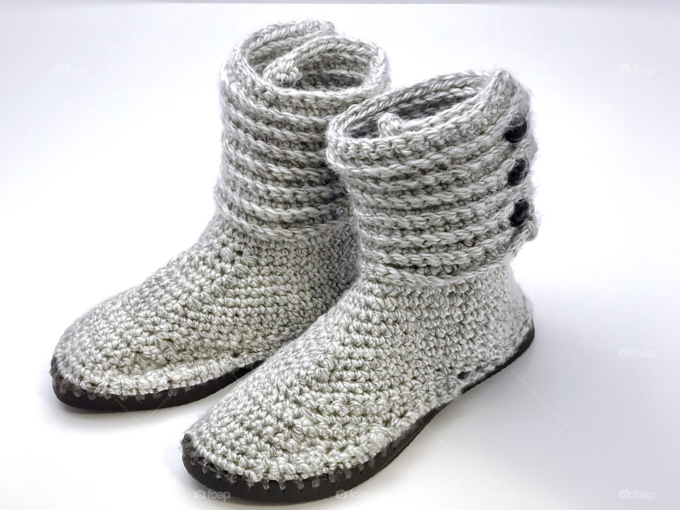 Homemade crocheted boots