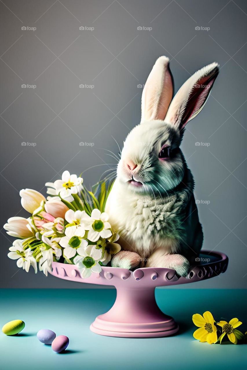 Easter, Easter feast, Easter eggs, colored eggs, Spring, Egg, white rabbit