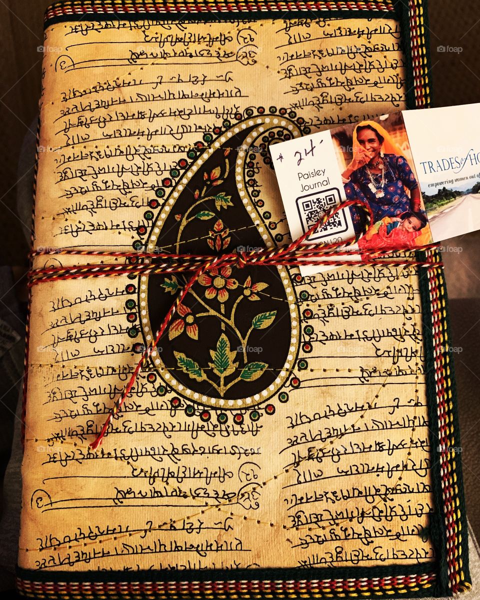 Handmade Sanskrit journal writing And paisley print made by human trafficking survivor 