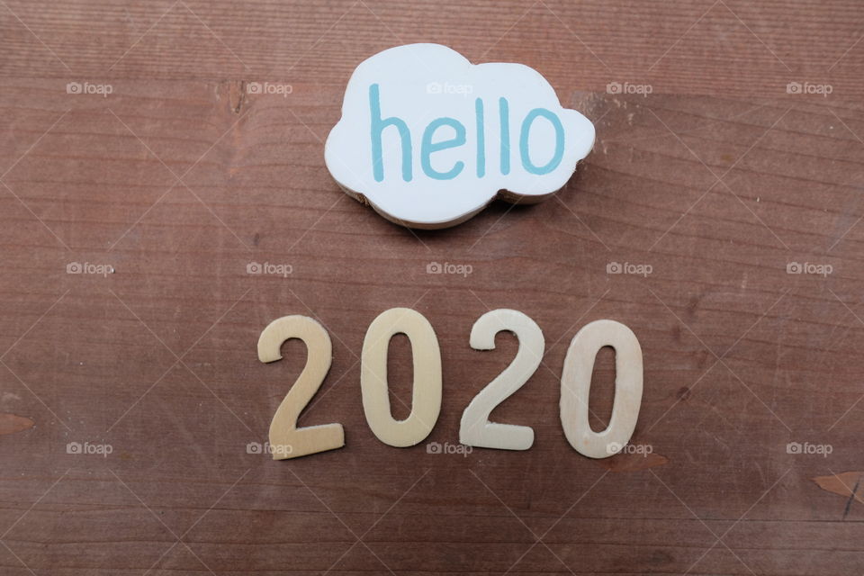 Hello 2020 with a creative wooden composition 