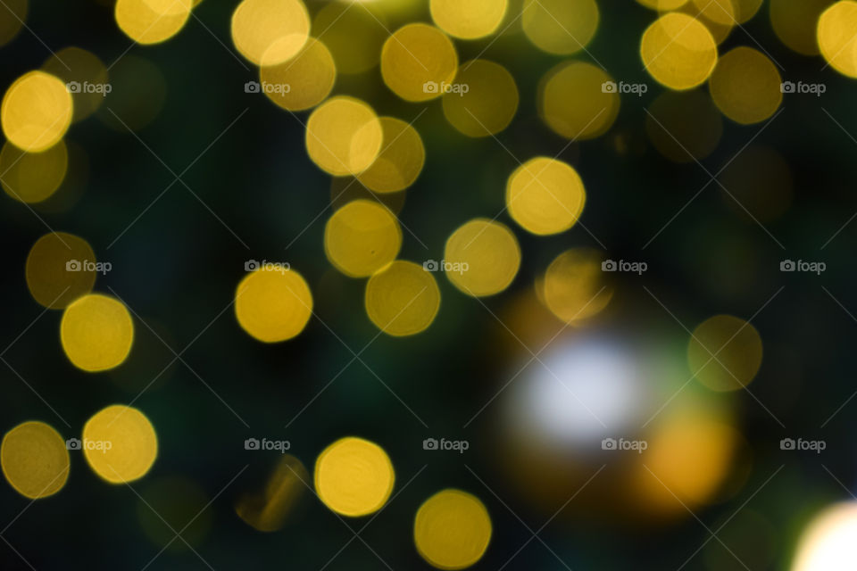 Bokeh and Blurred Christmas Tree and Golf Christmas Ball, Background