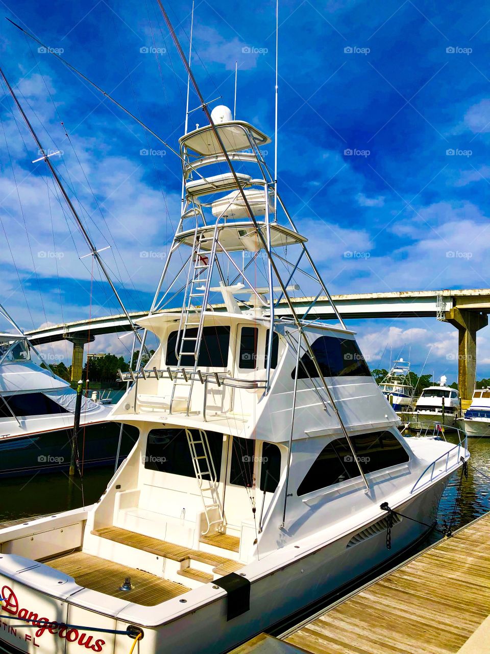 White boat yacht ready to leave port