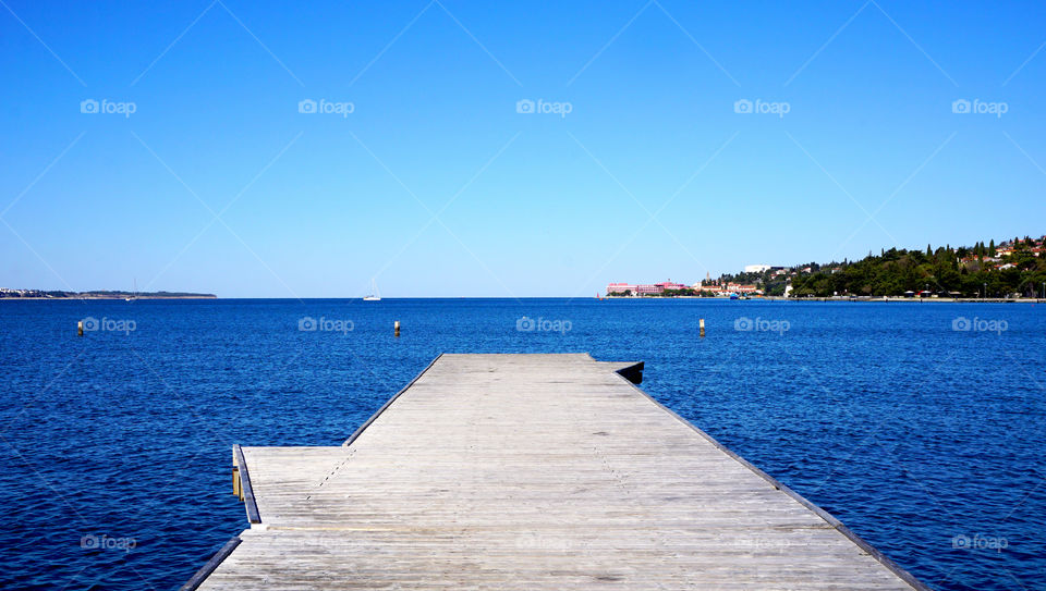 View of the sea and pier in protoros, Slovenia 