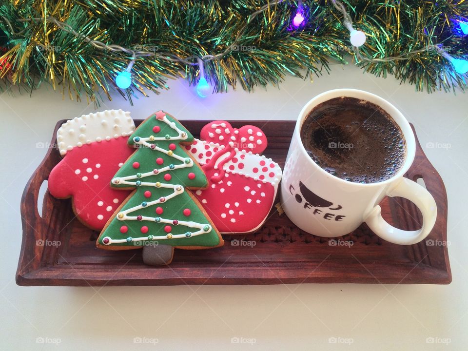 Coffee with christmas cookie